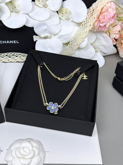 [OrnoraJewelry]New Blue Floral Double-Layer Necklace