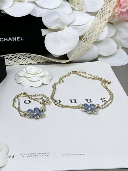 [OrnoraJewelry]New Blue Floral Double-Layer Necklace