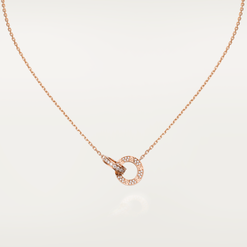 [OrnoraJewelry]LOVE 7.6MM NECKLACE ROSE GOLD AND SILVER  FULL DIAMOND