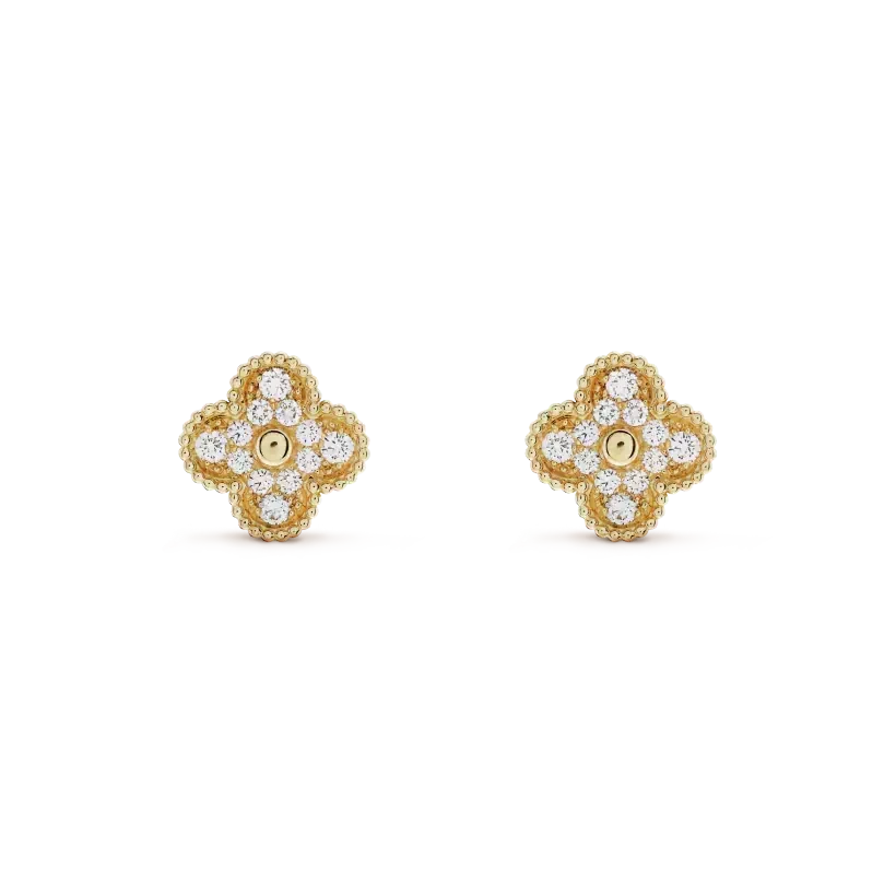 [OrnoraJewelry]CLOVER MEDIUM 1 MOTIFS FUll DIAMOND EARRINGS