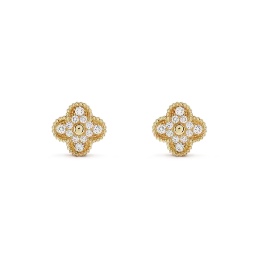 [OrnoraJewelry]CLOVER MEDIUM 1 MOTIFS FUll DIAMOND EARRINGS