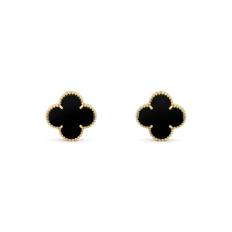 [OrnoraJewelry]CLOVER MEDIUM 1 MOTIFS  ONYX STUD EARRINGS