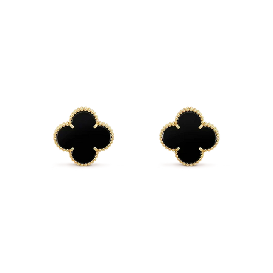 [OrnoraJewelry]CLOVER MEDIUM 1 MOTIFS  ONYX STUD EARRINGS
