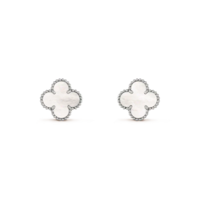 [OrnoraJewelry]CLOVER MEDIUM 1 MOTIFS  WHITE MOP EARRINGS SILVER