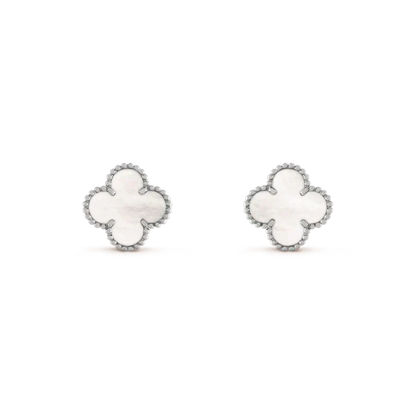 [OrnoraJewelry]CLOVER MEDIUM 1 MOTIFS  WHITE MOP EARRINGS SILVER