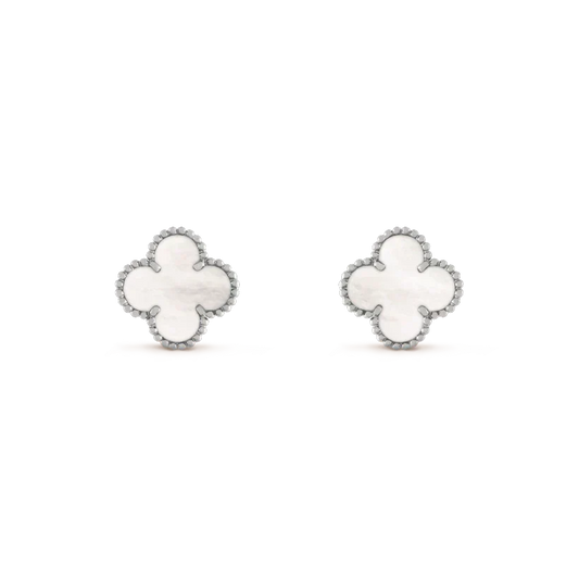 [OrnoraJewelry]CLOVER MEDIUM 1 MOTIFS  WHITE MOP EARRINGS SILVER