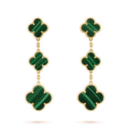 [OrnoraJewelry]CLOVER MALACHITE 3 MOTIFS GOLD