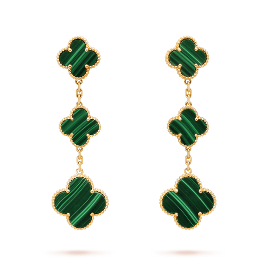 [OrnoraJewelry]CLOVER MALACHITE 3 MOTIFS GOLD