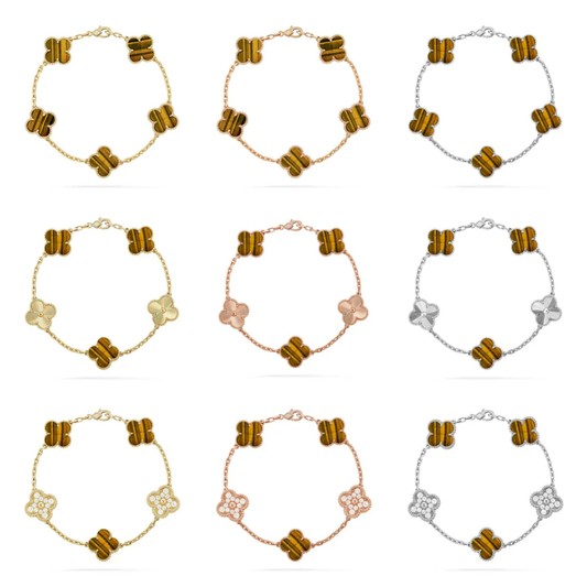 [OrnoraJewelry] CLOVER 5 MOTIFS TIGER EYE BRACELET COLLECTION