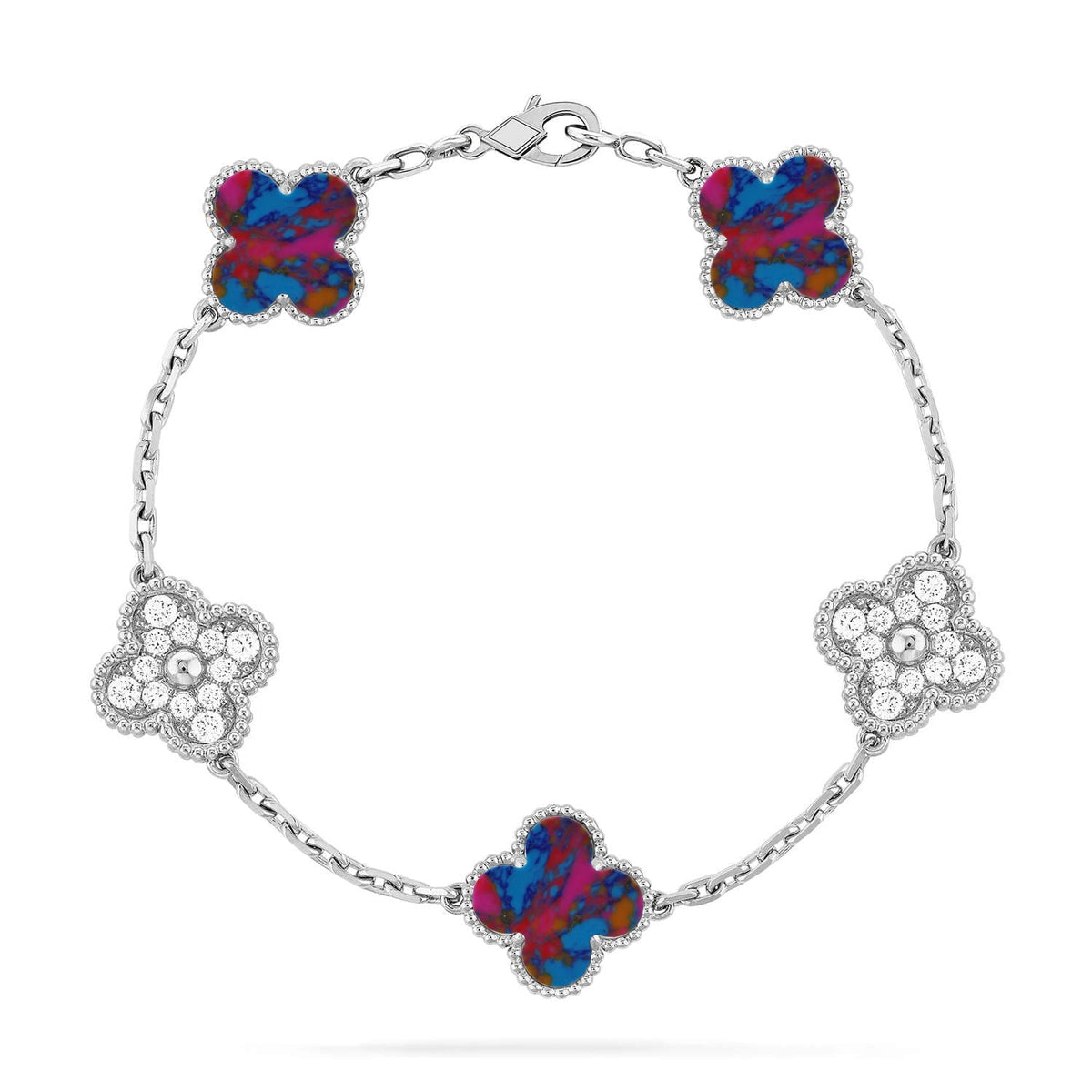 [OrnoraJewelry]CLOVER 5 MOTIF COLOR GEMSTONES BRACELET COLLECTION
