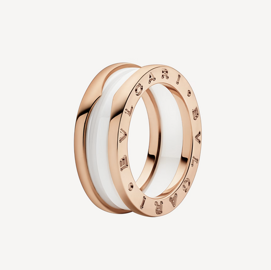 [OrnoraJewelry]ZERO 1 TWO-BAND LOOPS AND WHITE CERAMIC SPIRAL PINK GOLD RING