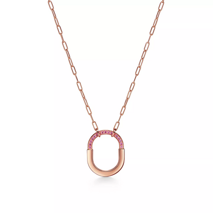 [Ornora Jewelry]LOCK MEDIUM PENDANT PINK DIAMOND PINK GOLD NECKLACE