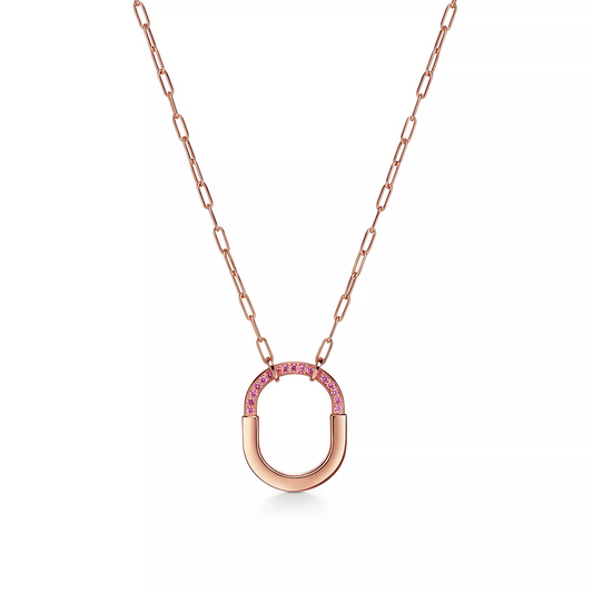 [Ornora Jewelry]LOCK MEDIUM PENDANT PINK DIAMOND PINK GOLD NECKLACE