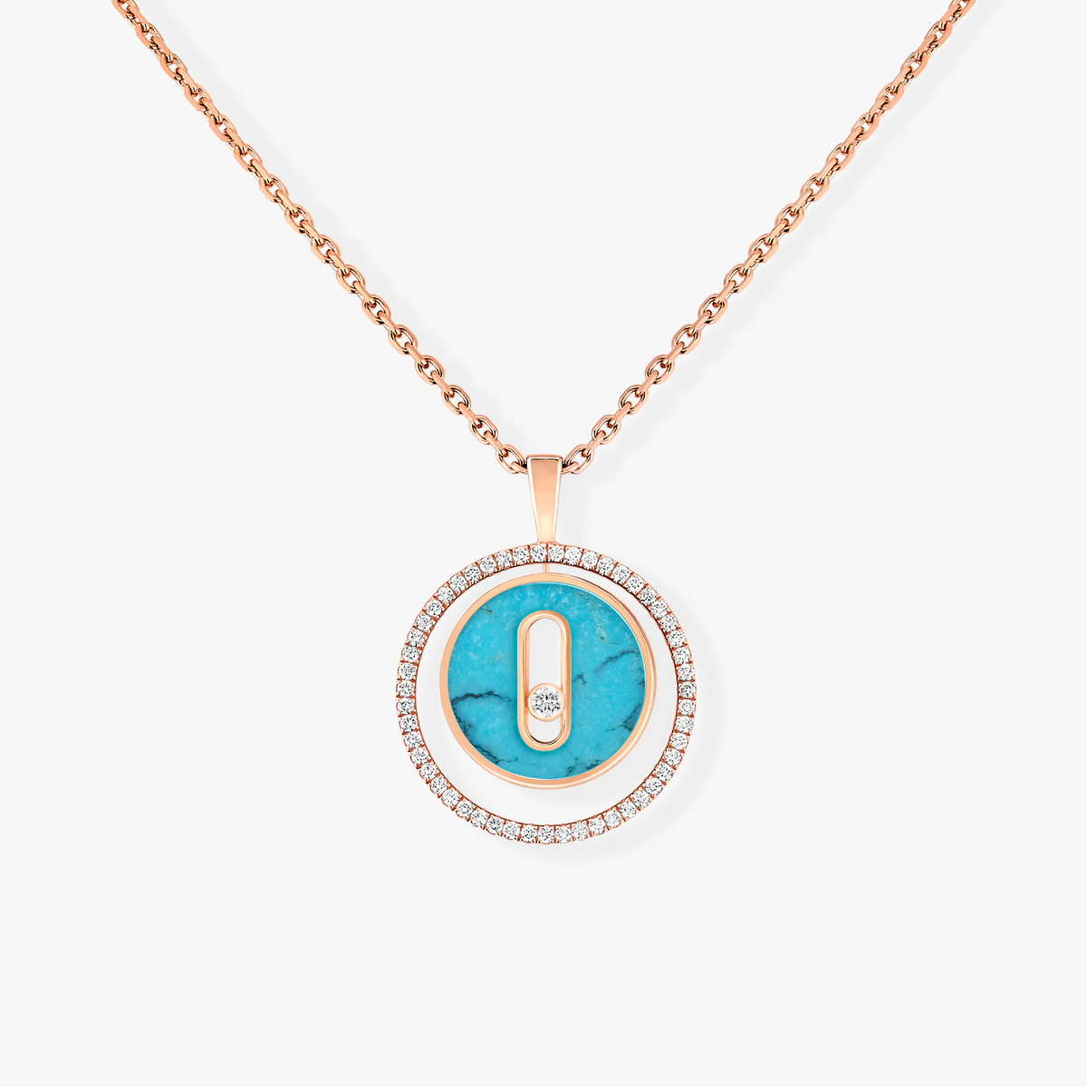 [OrnoraJewelry]LUCKY MOVE 1 DIAMOND TURQUOISE PINK GOLD DIAMOND NECKLACE