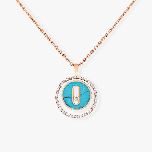 [OrnoraJewelry]LUCKY MOVE 1 DIAMOND TURQUOISE PINK GOLD DIAMOND NECKLACE