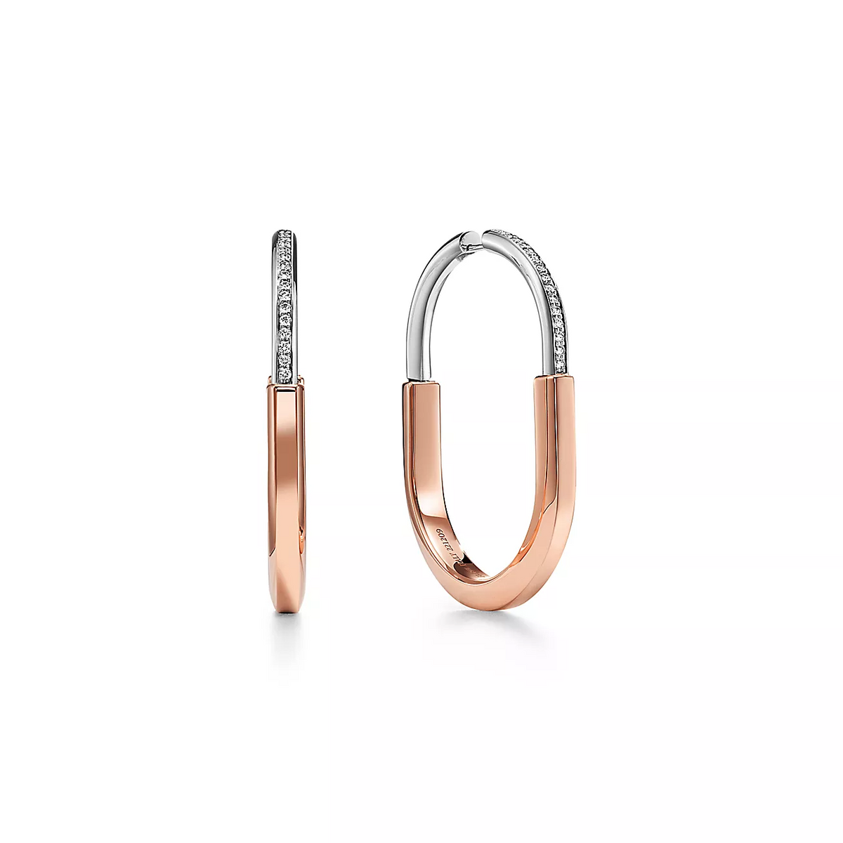 [Ornora Jewelry]LOCK EARRINGS ROSE AND WHITE GOLD DIAMONDS EXTRA LARGE