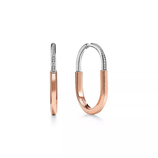 [Ornora Jewelry]LOCK EARRINGS ROSE AND WHITE GOLD DIAMONDS EXTRA LARGE
