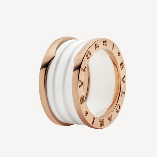 [OrnoraJewelry]ZERO 1 FOUR-BAND LOOPS AND WHITE CERAMIC SPIRAL PINK GOLD RING