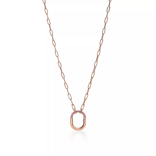 [Ornora Jewelry]LOCK SMALL PENDANT PINK DIAMOND PINK GOLD NECKLACE