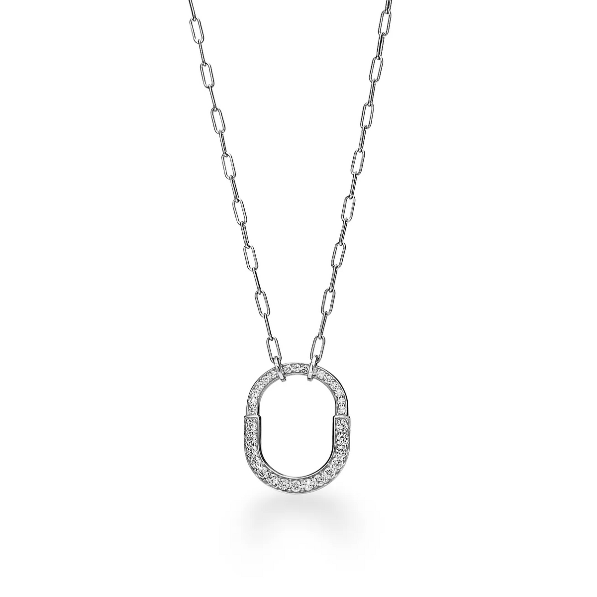 [Ornora Jewelry]LOCK NECKLACE MEDIUM PENDANT SILVER PAVED DIAMONDS