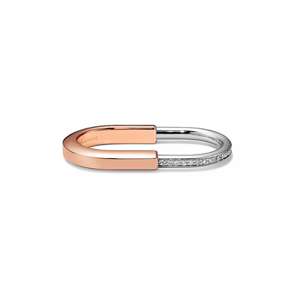 [Ornora Jewelry]LOCK RING TOW-FINGER ROSE AND WHITE GOLD DIAMONDS