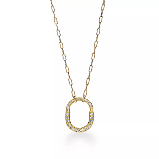 [Ornora Jewelry]LOCK NECKLACE MEDIUM PENDANT GOLD PAVED DIAMONDS