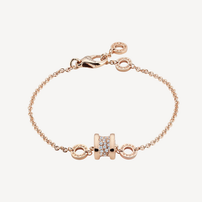 [OrnoraJewelry]ZERO 1 SOFT PINK GOLD WITH PAVED DIAMONDS ON THE SPIRAL BRACELET