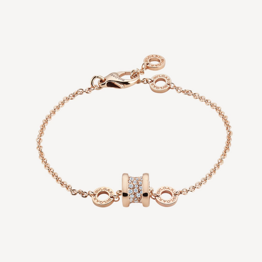 [OrnoraJewelry]ZERO 1 SOFT PINK GOLD WITH PAVED DIAMONDS ON THE SPIRAL BRACELET