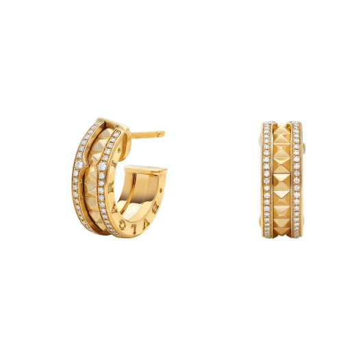 [OrnoraJewelry]ZERO 1 ROCK GOLD EARRINGS WITH STUDDED SPIRAL AND PAVED DIAMONDS