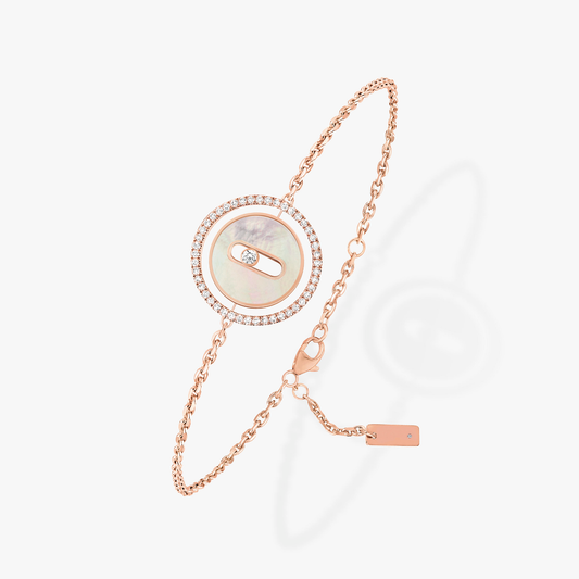 [OrnoraJewelry]LUCKY MOVE WHITE MOTHER OF PEARL PINK GOLD DIAMOND BRACELET(Adjustable)