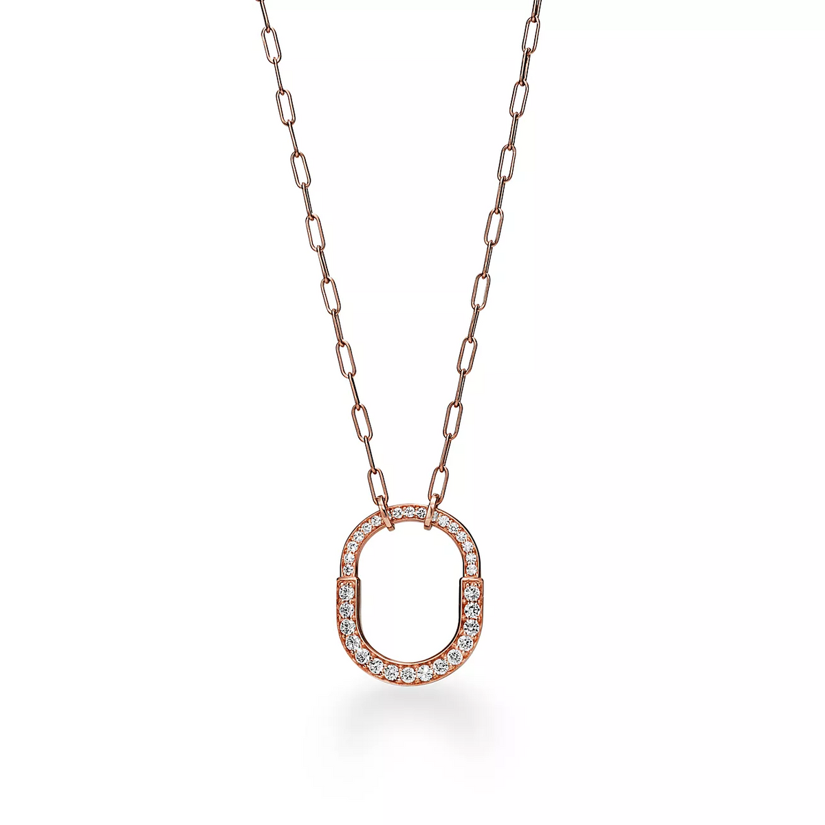 [Ornora Jewelry]LOCK NECKLACE MEDIUM PENDANT PINK GOLD PAVED DIAMONDS