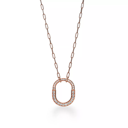 [Ornora Jewelry]LOCK NECKLACE MEDIUM PENDANT PINK GOLD PAVED DIAMONDS