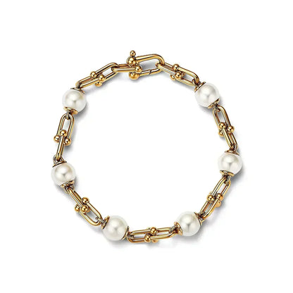 [Ornora Jewelry]LINK BRACELET GOLD WITH FRESHWATER PEARLS