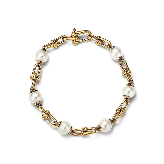 [Ornora Jewelry]LINK BRACELET GOLD WITH FRESHWATER PEARLS
