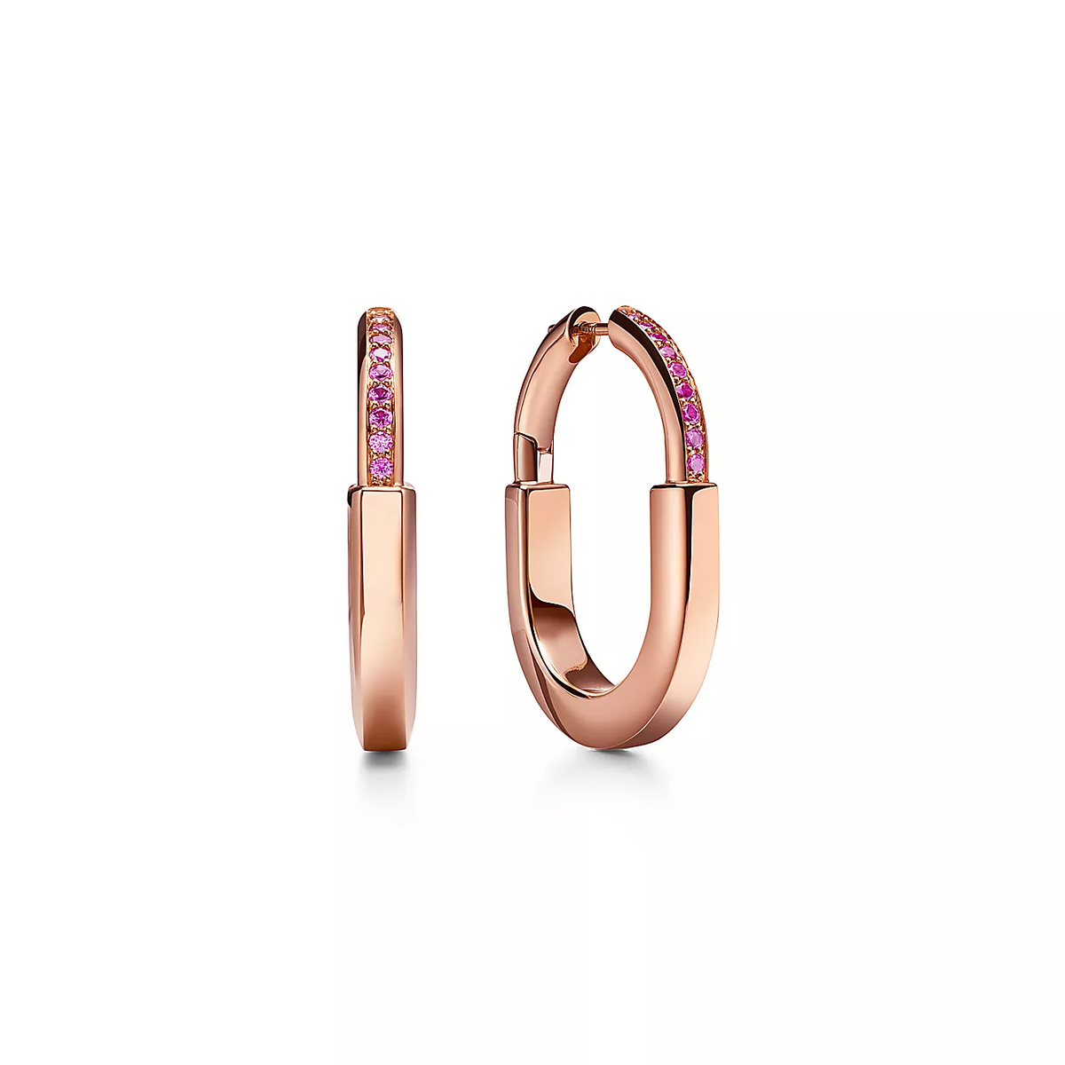 [Ornora Jewelry]LOCK MEDIUM PINK DIAMOND PINK GOLD EARRINGS