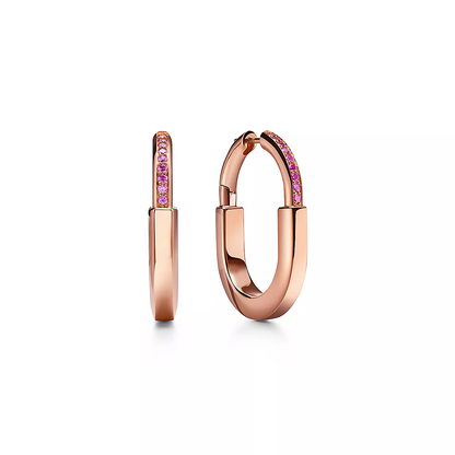 [Ornora Jewelry]LOCK MEDIUM PINK DIAMOND PINK GOLD EARRINGS