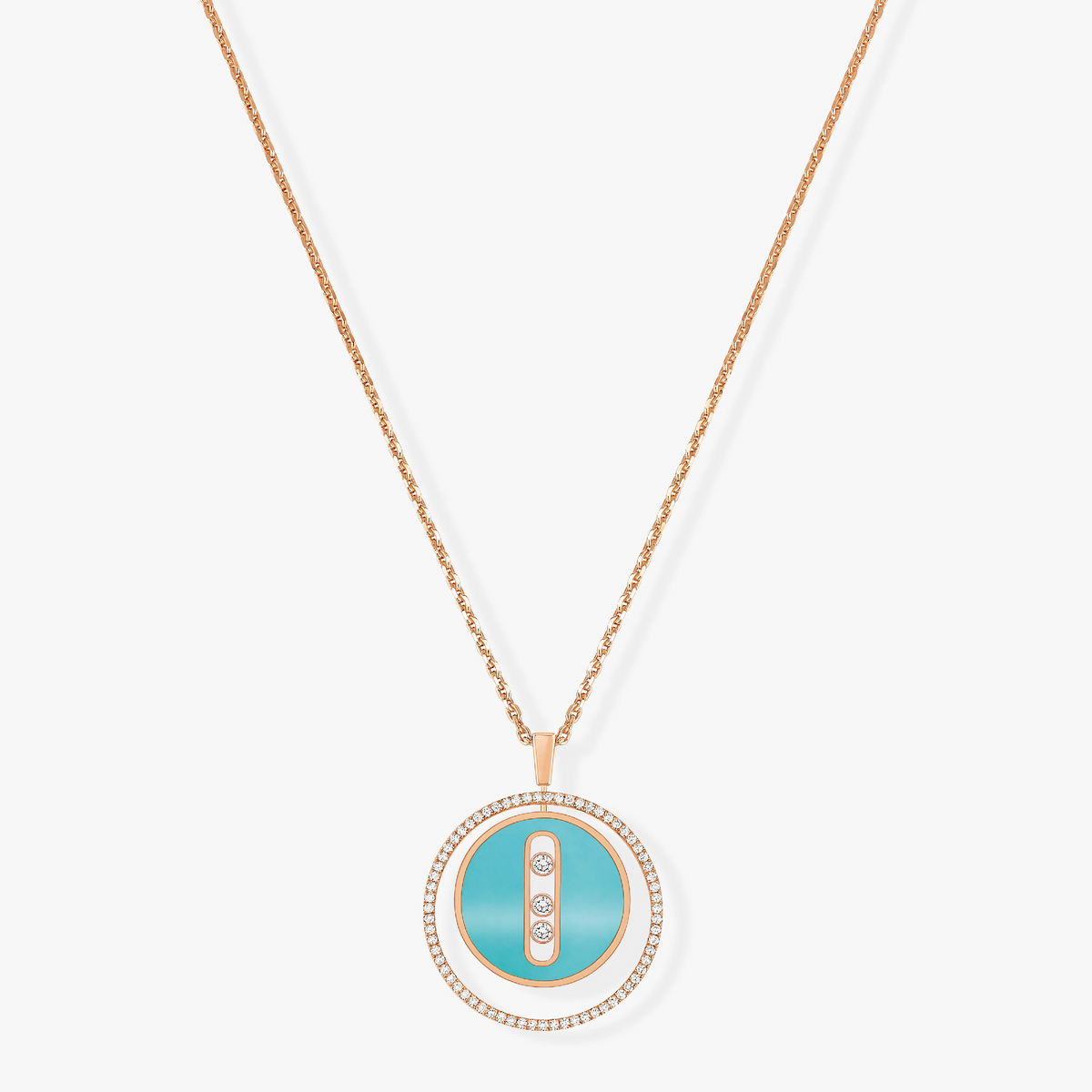 [OrnoraJewelry]LUCKY MOVE 3 DIAMONDS TURQUOISE PINK GOLD DIAMOND NECKLACE