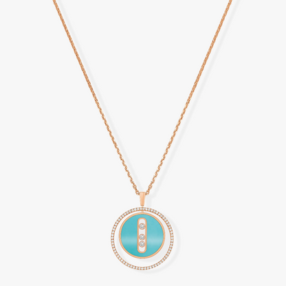 [OrnoraJewelry]LUCKY MOVE 3 DIAMONDS TURQUOISE PINK GOLD DIAMOND NECKLACE