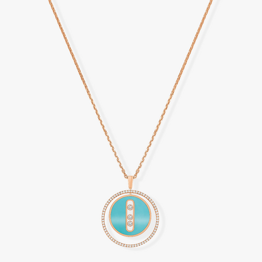 [OrnoraJewelry]LUCKY MOVE 3 DIAMONDS TURQUOISE PINK GOLD DIAMOND NECKLACE