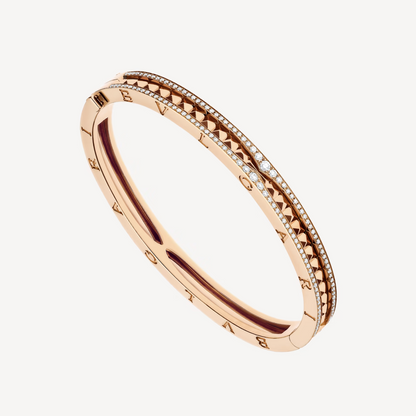 [OrnoraJewelry]ZERO 1 SPIRAL AND PAVED DIAMOND PINK GOLD BRACELET