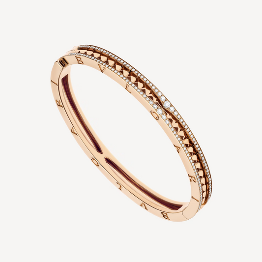 [OrnoraJewelry]ZERO 1 SPIRAL AND PAVED DIAMOND PINK GOLD BRACELET