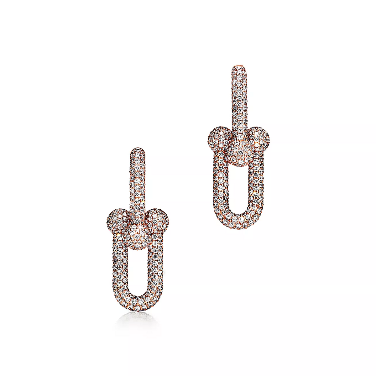 [Ornora Jewelry]LARGE LINK EARRINGS PINK GOLD WITH PAVED DIAMONDS