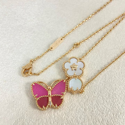 [OrnoraJewelry]ROSE QUARTZ THREE‑IN‑ONE BUTTERFLY NECKLACE