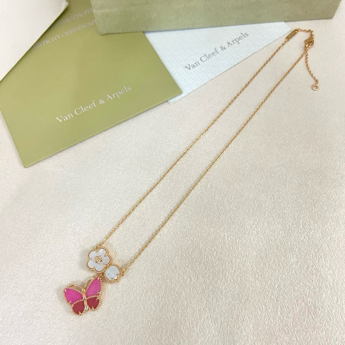 [OrnoraJewelry]ROSE QUARTZ THREE‑IN‑ONE BUTTERFLY NECKLACE