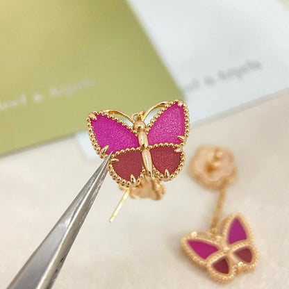 [Ornora Jewelry]ROSE QUARTZ TWO‑FLOWER BUTTERFLY DROP EARRINGS
