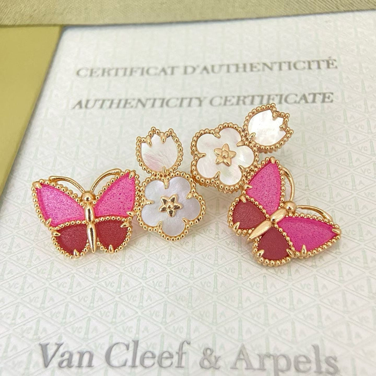 [Ornora Jewelry]ROSE QUARTZ THREE‑IN‑ONE BUTTERFLY STUD EARRINGS