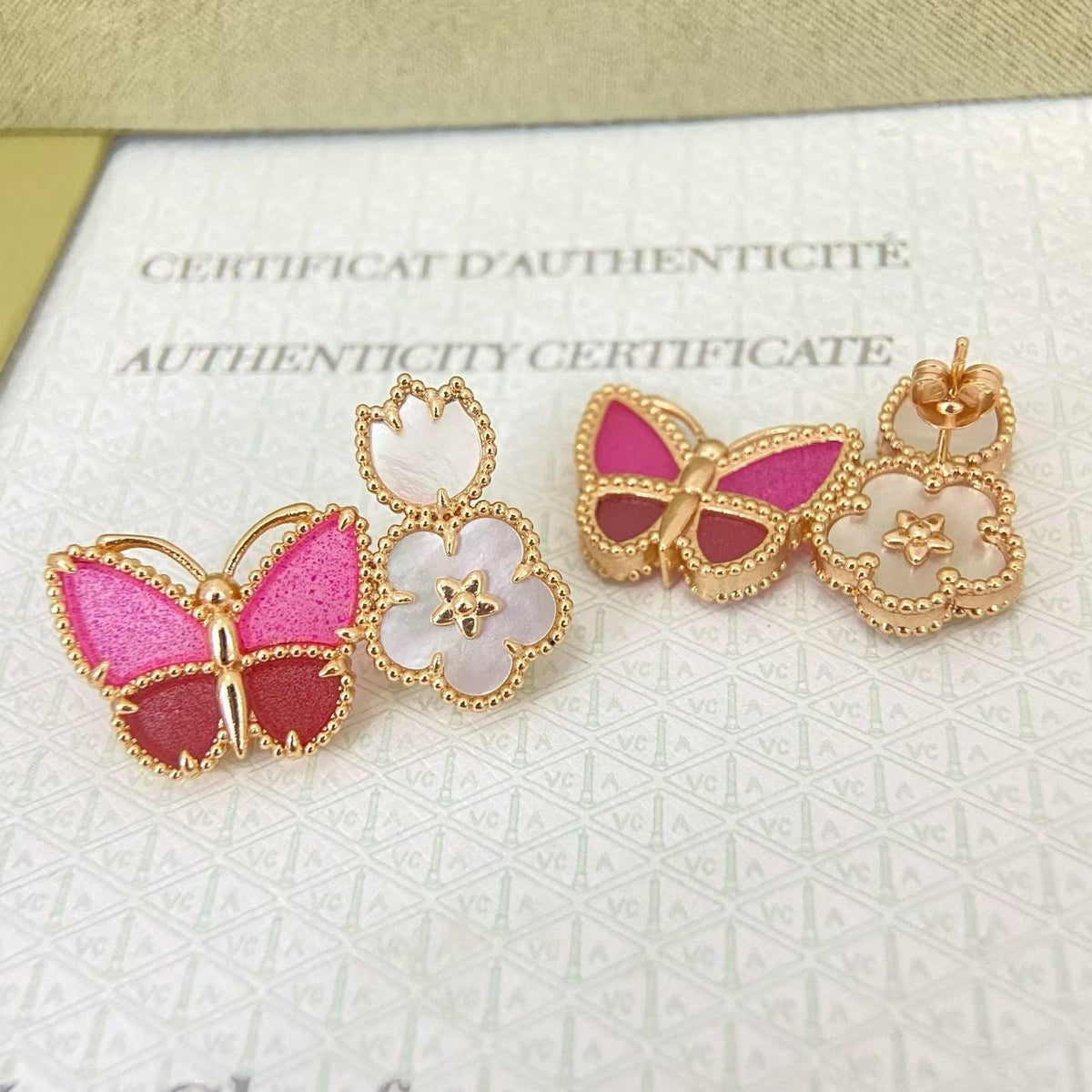 [Ornora Jewelry]ROSE QUARTZ THREE‑IN‑ONE BUTTERFLY STUD EARRINGS