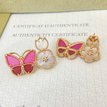 [Ornora Jewelry]ROSE QUARTZ THREE‑IN‑ONE BUTTERFLY STUD EARRINGS