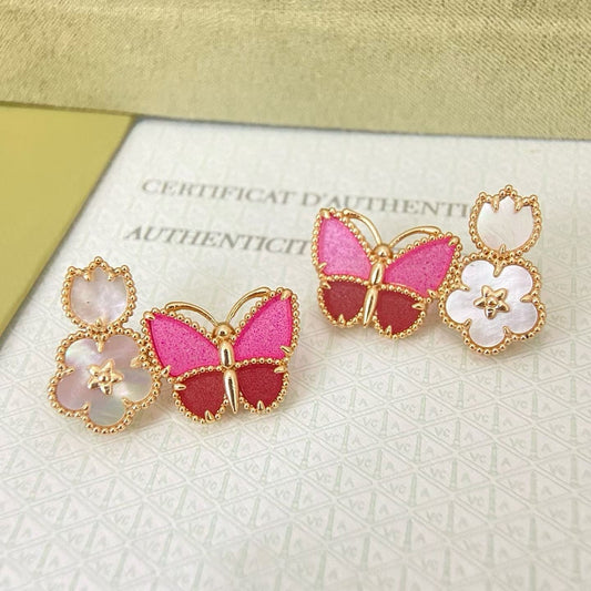 [Ornora Jewelry]ROSE QUARTZ THREE‑IN‑ONE BUTTERFLY STUD EARRINGS