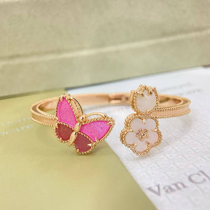 [Ornora Jewelry]ROSE QUARTZ THREE‑IN‑ONE BUTTERFLY BRACELET